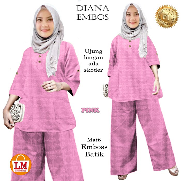 TERMURAH TERLARIS Setelan Baju &amp; Celana Wanita Muslim Set DIANA EMBOSS LMS 22652-22660 TERBARU