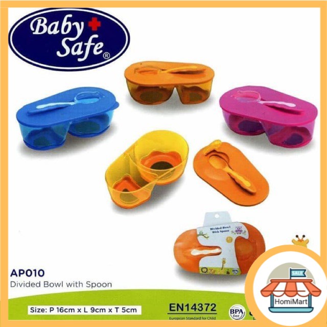 homimart I BABY SAFE Divided Bowl With Spoon AP010 (Mangkok Makan Bayi dengan Sekat Pemisah)