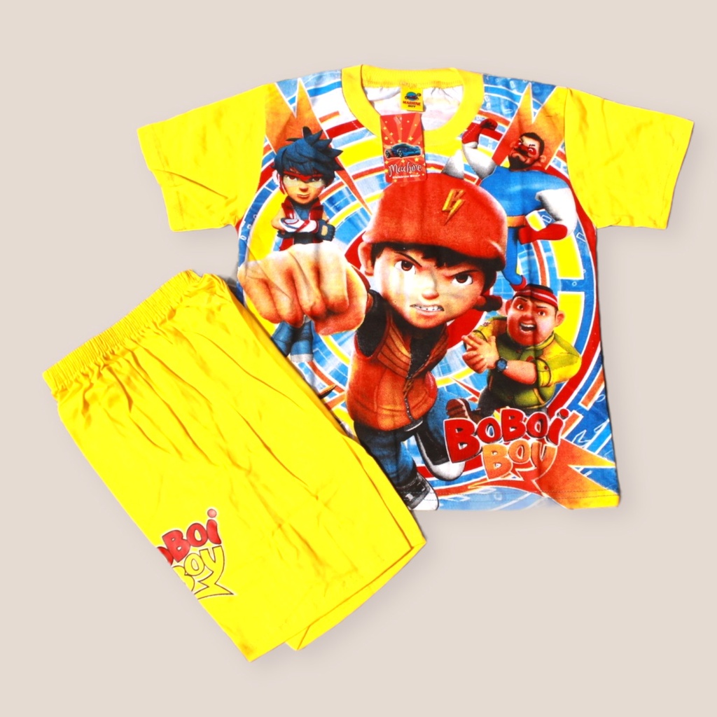 setelan baju anak boboiboy bahan kaos full print size 4-12thn