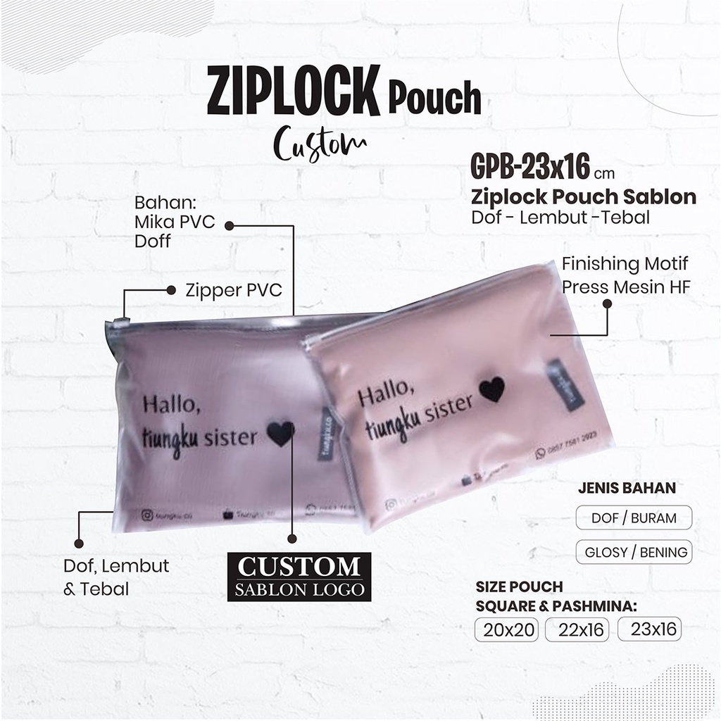 Plastik Ziplock Custom Kerudung Jilbab Instan Hijab Square Pasmina Syari Simer Bergo PVC Premium