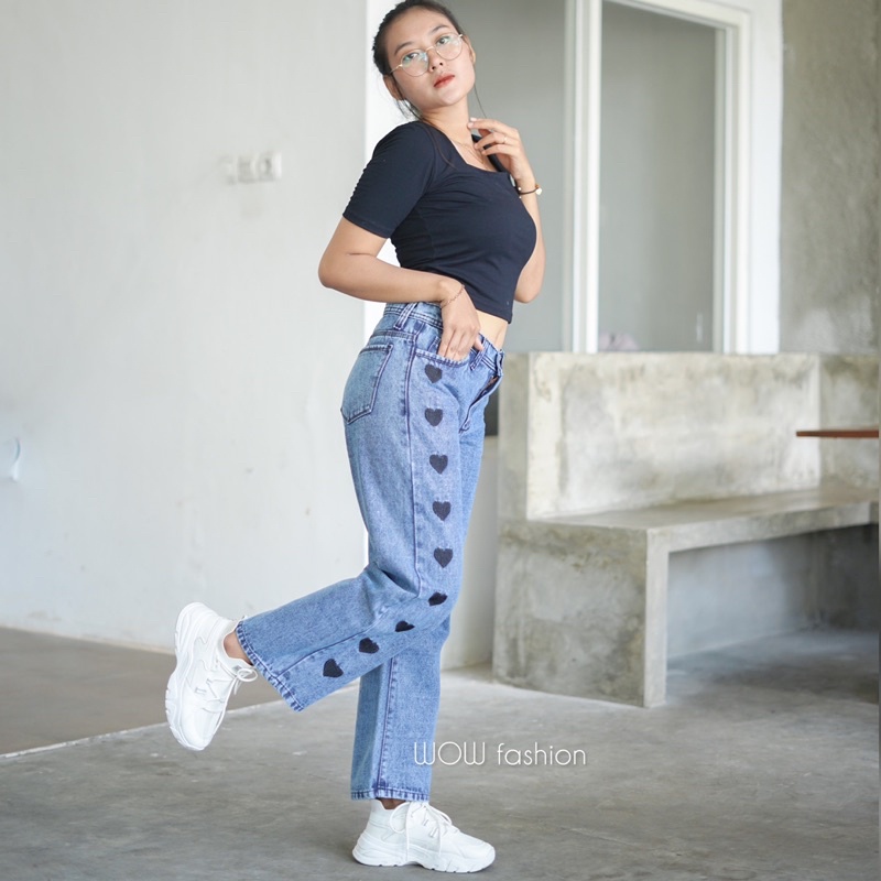 WOW-love Bordir Celana Jeans// Kulot Jeans Highwaist Wanita//Celana Bordir Wanita