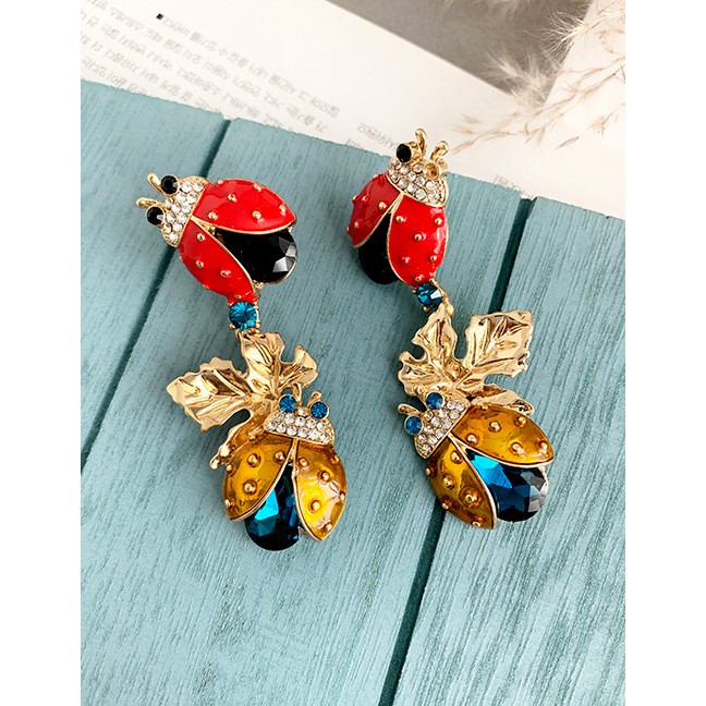 LRC Anting Tusuk Fashion Color Alloy Studded Insect Leaf Stud Earrings F91833