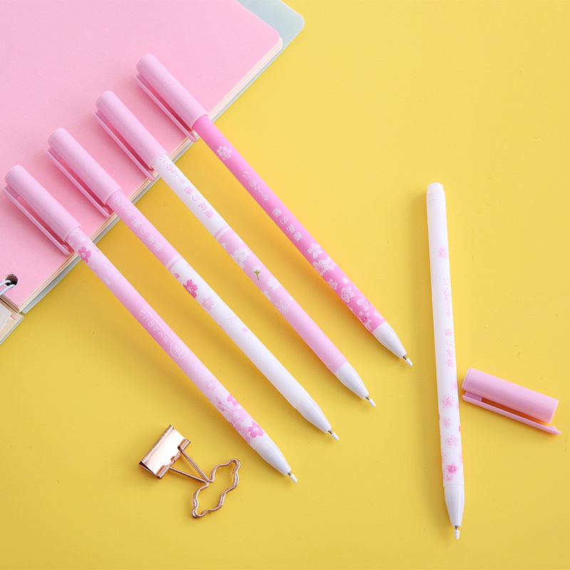 5pcs Pink Cherry Blossom Series Gel Pen Full Syringe 0.5 Gel Pen Exam Office Supplies