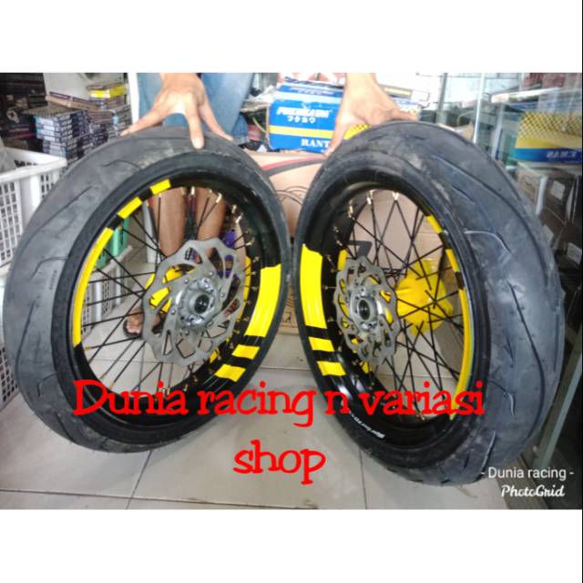 Sepaket Velg Supermoto KLX 150 DTracker 150 CRF 150 custome Set Pelek Supermoto Velg Sumo ring 17 sama Ban Tubles siap pake