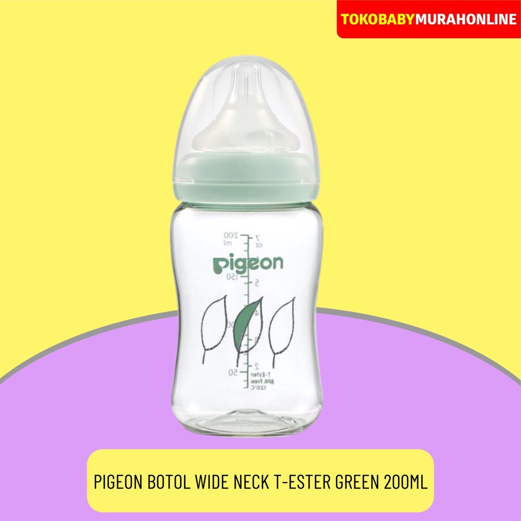 PIGEON BOTOL T-ESTER WIDE NECK 200ML LIGHT GREEN W/ P-PLUS NIPPLE / BOTOL SUSU