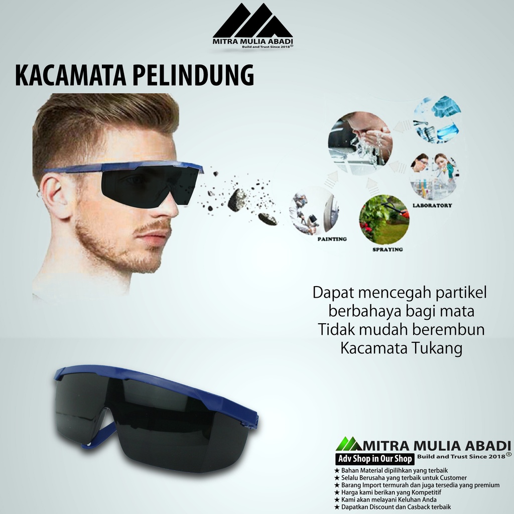 Kacamata Pelindung Hitam | Safety Goggles Hitam | Kacamata Anti Virus | Anti Debu