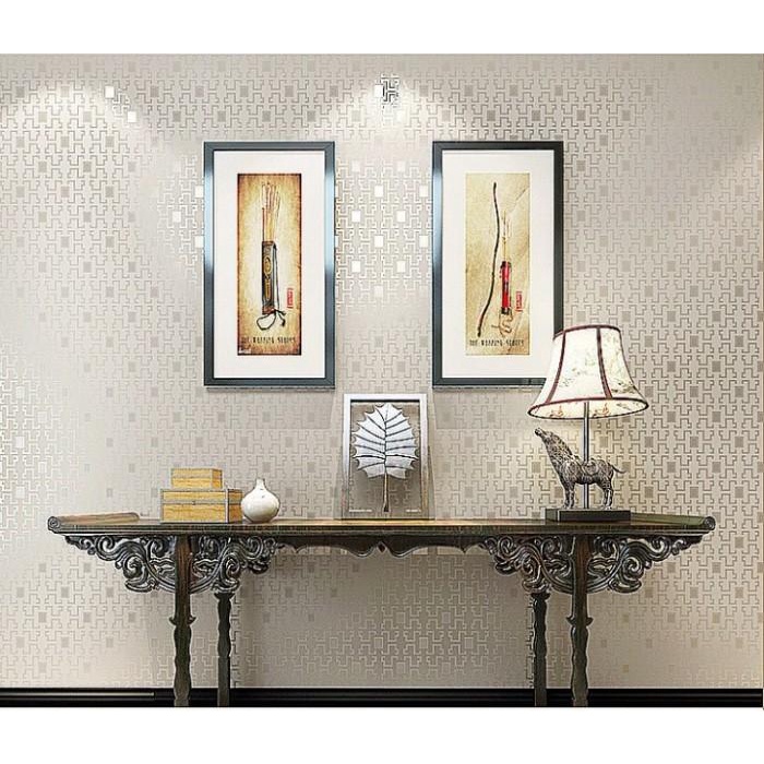 Wallpaper Wallpaper 4D Non Woven Modern Chinese Lattice - Silver Grey Jd992201
