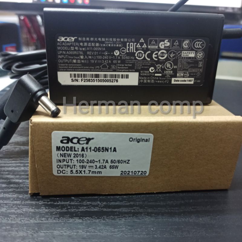 Original Charger/Adaptor Acer Aspire A11-065N1A 19V 3.42A DC 5.5*1.7mm