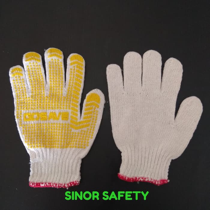 Per Lusin Sarung Tangan Bintik Karet KUNING dan HITAM Polkadot Katun Gloves