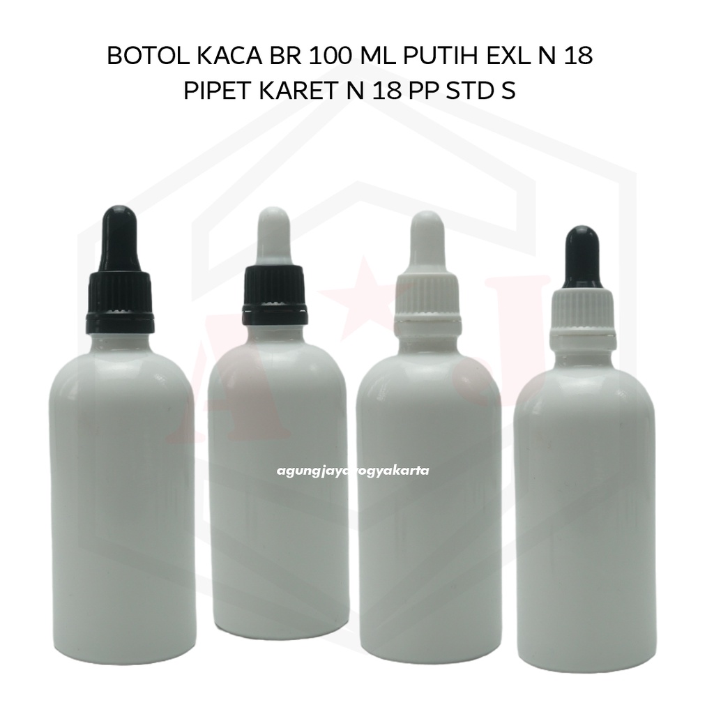Botol Kaca Serum 100 ml  Putih Exl Pp Segel / Pipet Kaca / Botol Pipet Kaca Putih Exl / Pipet Pp S