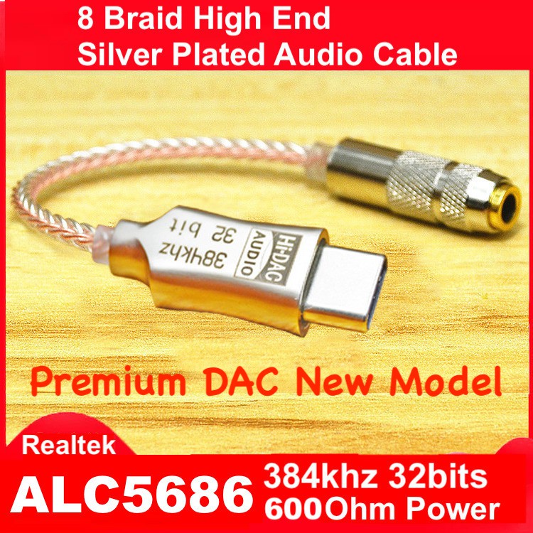 Premium Enhanced Pro HiFi DAC Type C to Jack 3.5mm AUX Audio Adaptor ALC5686 Chip