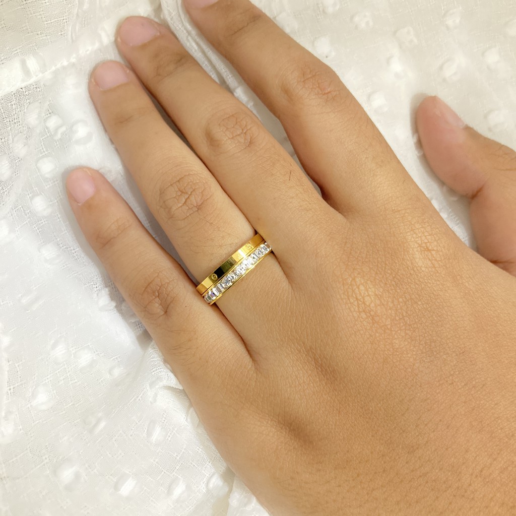 Cincin Permata Titanium 2 in 1 Anti Karat Aksesoris Perhiasan Wanita