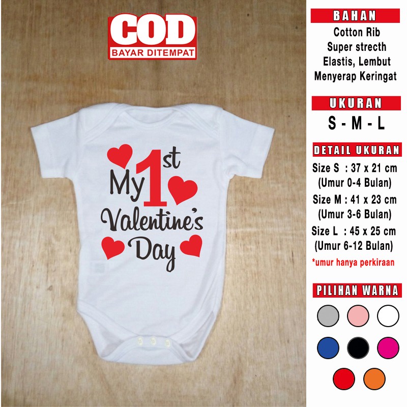 Baju Bayi Karakter MY 1st VALENTINE Jumper Custom Pakaian Baby Romper Lucu Kaos Newborn Hampers Kado