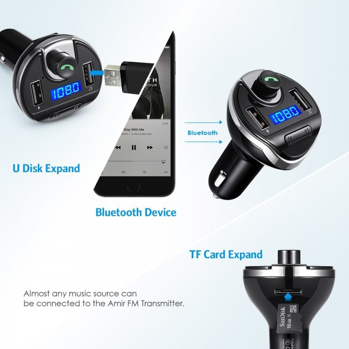 Car Charger T20 Bluetooth Handsfree 5V 3.1A FM Transmitter MP3 Player