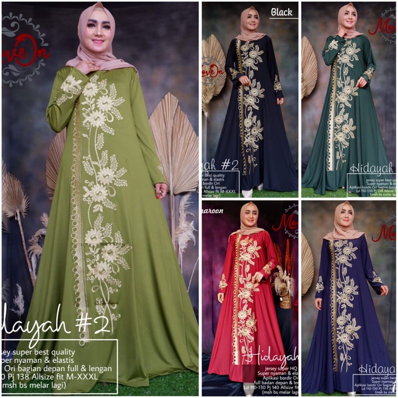 Gamis Turkey Hawa Jersey Aplikasi Bordir Timbul Busana Arab Muslimah Hidayah #2 Original by Move On