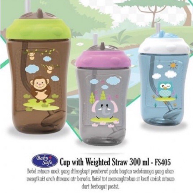 Baby Safe Cup with Weighted Straw 300ml FS405 - Botol Minum Sedotan Bayi Anak Latihan Minum Sedotan Anti Sedak