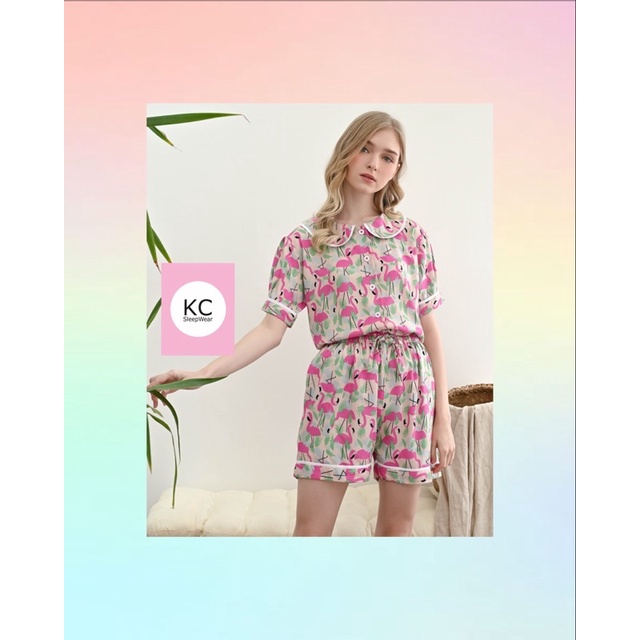 KC Ease Perfecting Flamingo Piyama Wanita Lengan Pendek Celana Pendek