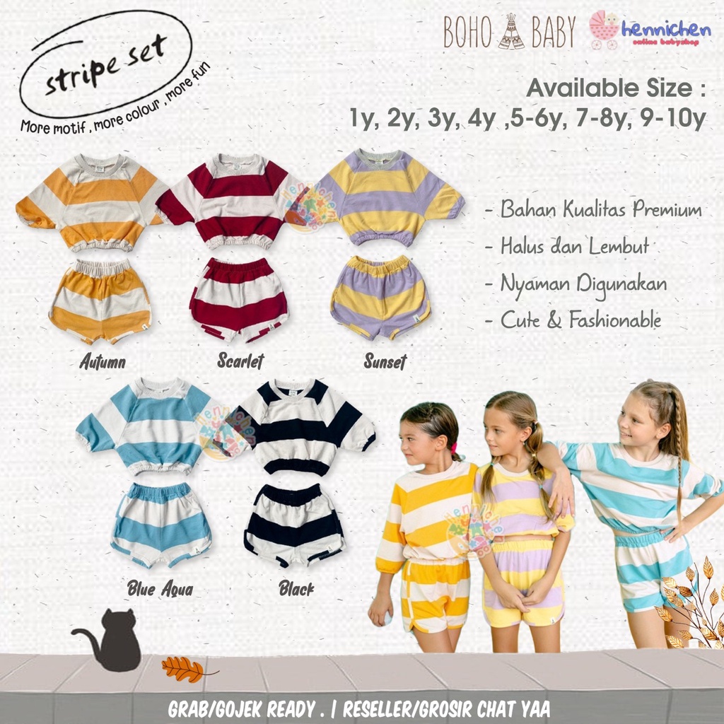 Bohopanna Stripe Set 1 - 10 Tahun Setelan Pendek Anak