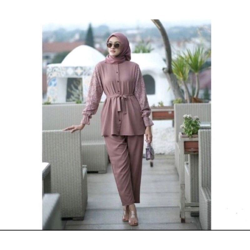 MURAH LEBAY AMELIA ONE SET DAILY SETELAN WANITA MOSCRPE MIX BRUKAT  - SETELAN WANITAl