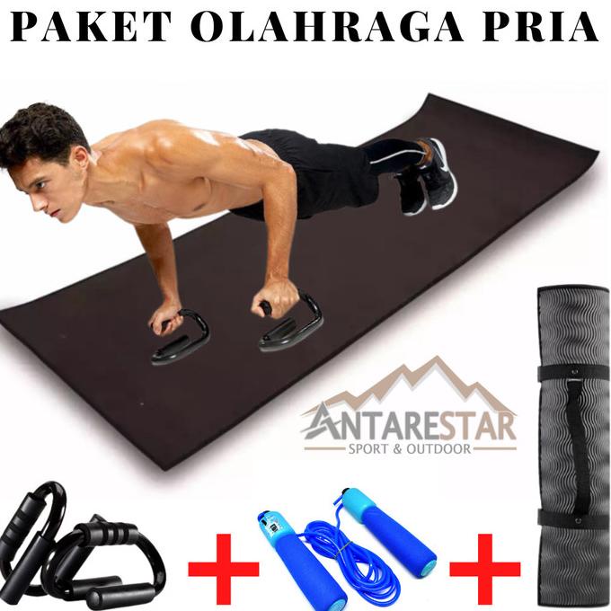PAKET ALAT OLAHRAGA PRIA MATRAS DENGAN HANDLE PUSH UP DAN TALI SKIPING