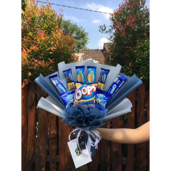 

buket snack spesial tema biru