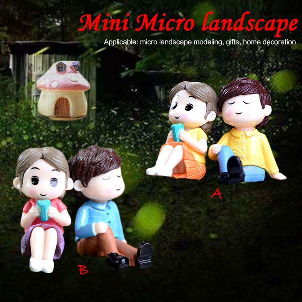 【 ELEGANT 】 Hadiah Lucu 2Pcs /set Romantis Lanskap Mikro Taman Rumah Resin Mini DIY Kerajinan Miniatur Patung