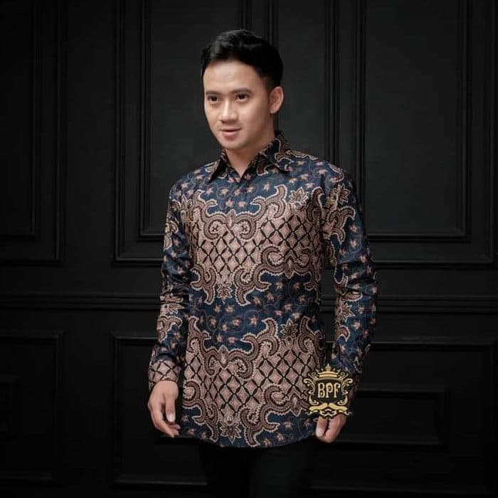 Batik Pria Lengan Panjang BATIK NAKULA HRB026 motif KERATONAN Kode 002 size M L XL XXL Reguler