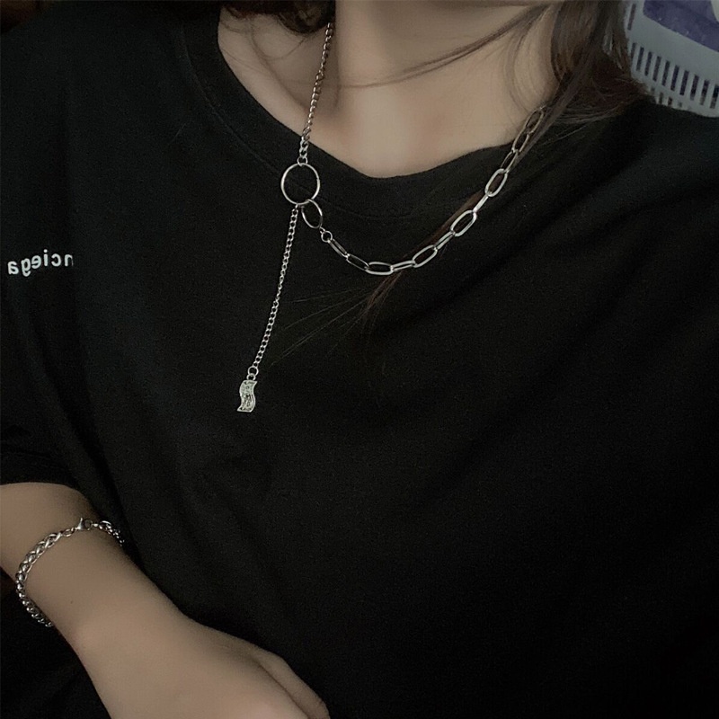 Korea fashion style sederhana huruf koin jahitan kalung ins gaya dingin pribadi hip hop liontin kalu