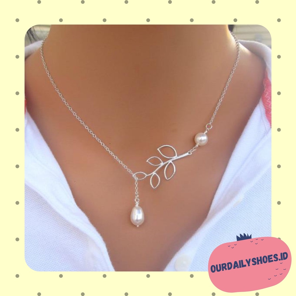 ★ODS★ FA112  KALUNG DAUN MUTIARA  KALUNG WANITA AKSESORIS FASHION