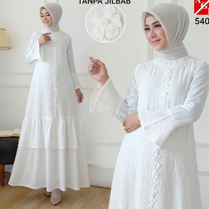 Baju Gamis Putih Wanita Brukat 540 Size Jumbo 3L, 4L, 5L