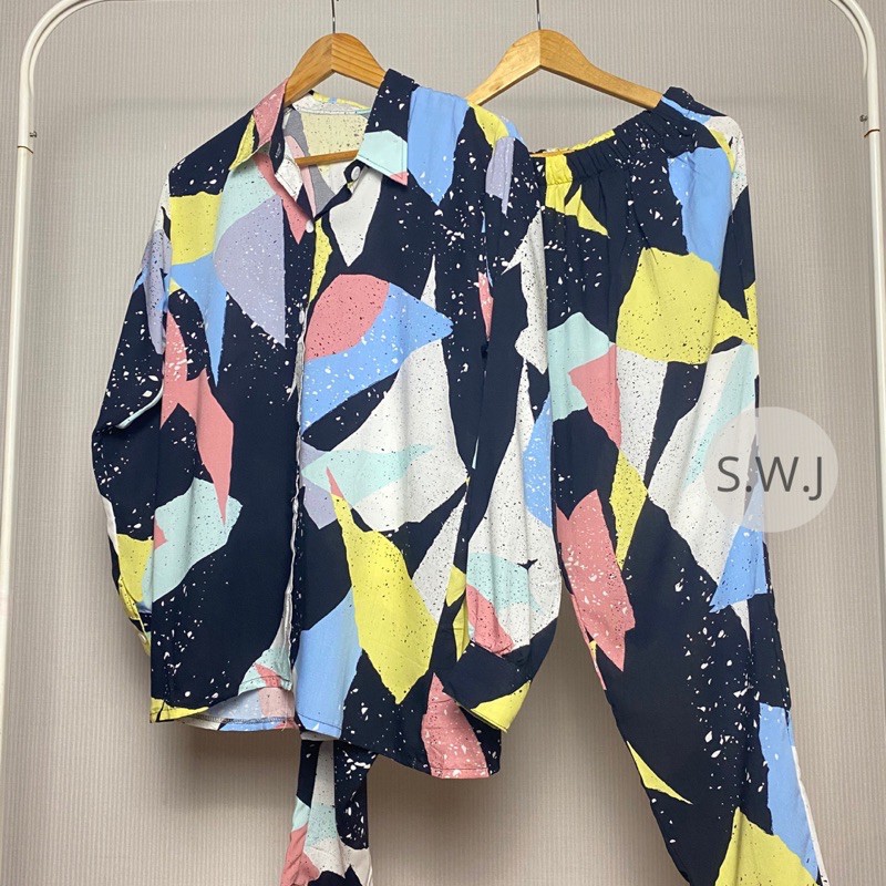 SETELAN Baju Tidur Piyama Rayon Premium TIEDYE SET (YURA SET) Lengan panjang ALLSIZE