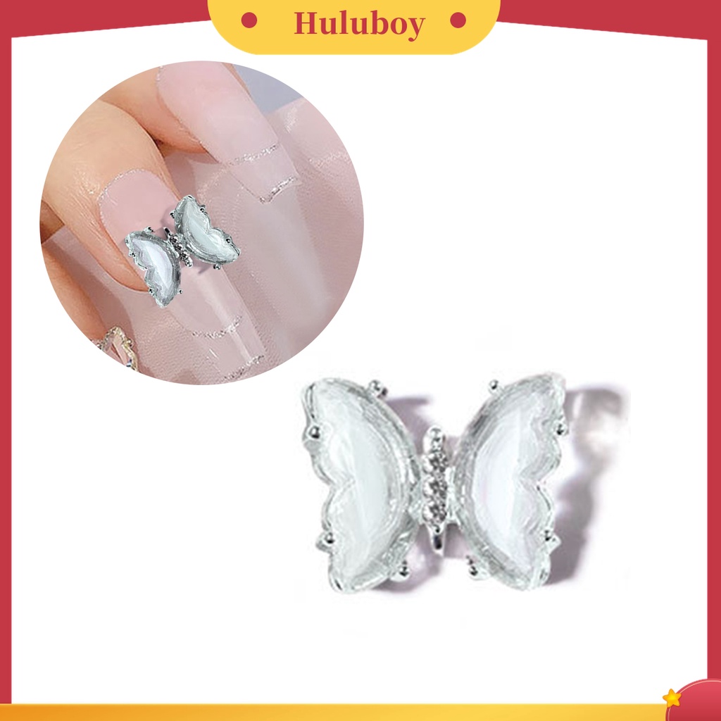 Huluboy Huluboy♡ Butterfly Ornamen Kupu-Kupu Aurora Kristal Imitasi 3D Warna-Warni Untuk Dekorasi Manicure