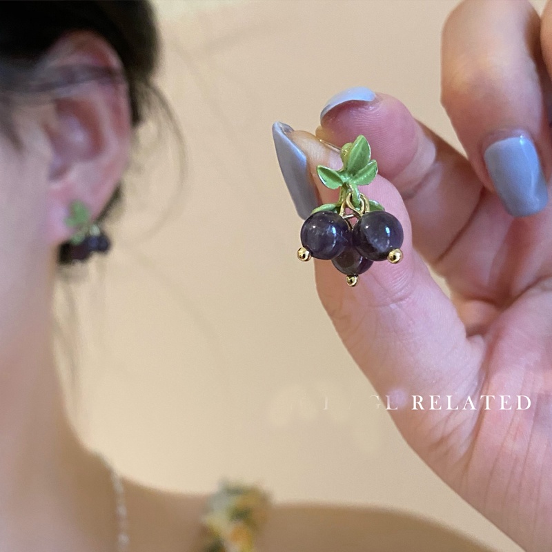 Anting Tusuk Gantung Sterling Silver 925 Desain Anggur Lucu Untuk Wanita