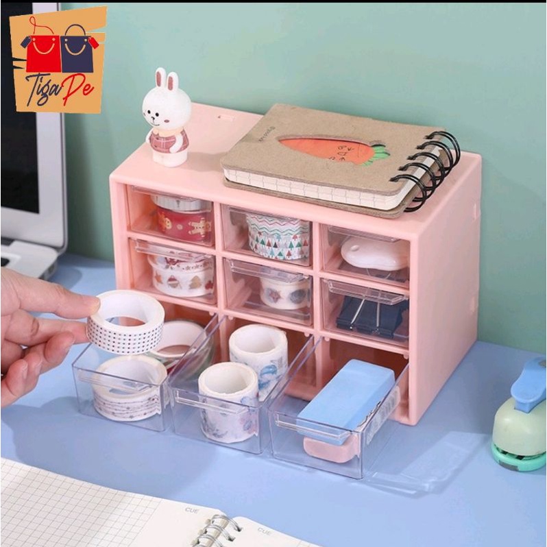Kotak Penyimpanan Laci Desktop Storage Box Rak Drawer Serbaguna 9 Tempat Aesthetic