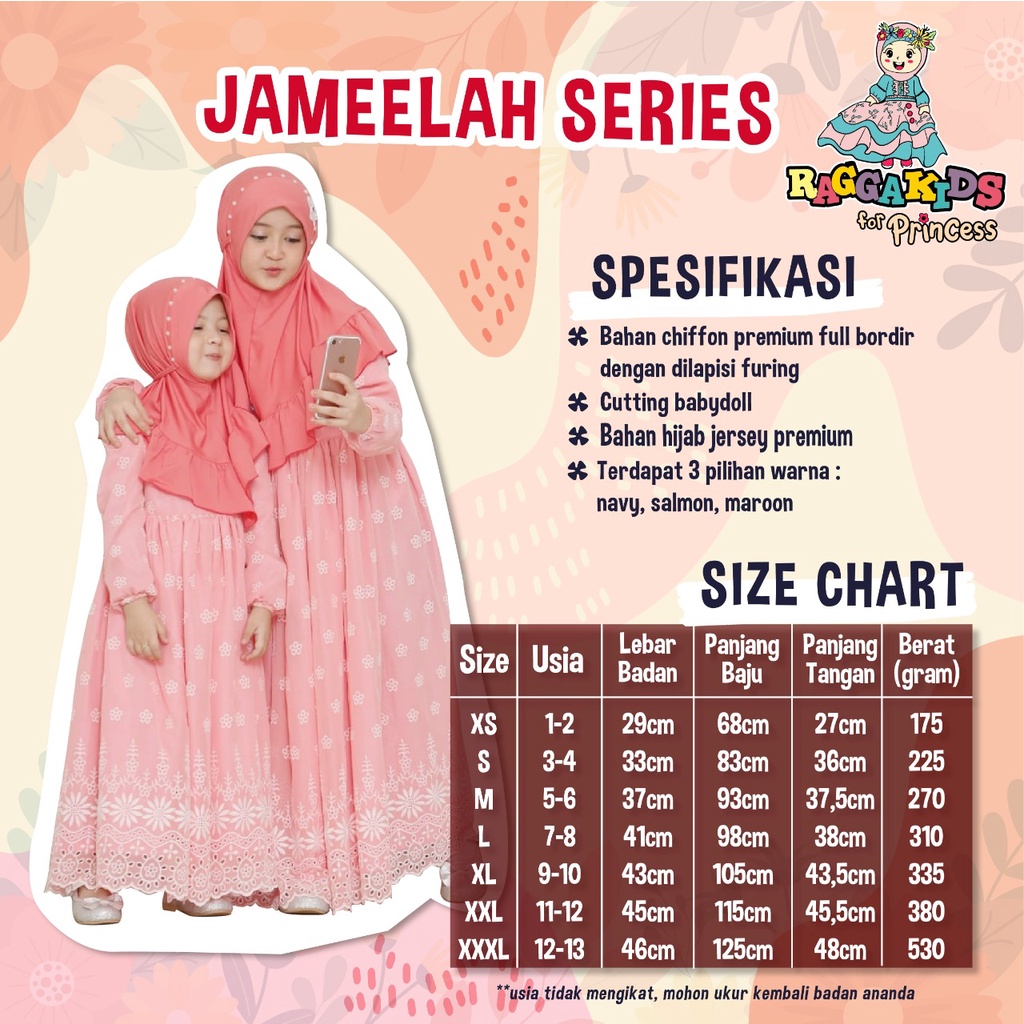 GAMIS MEWAH ANAK REMAJA PESTA TERBARU 2023 BRANDED CASUAL SYAR'I PREMIUM NYAMAN RAGGAKIDS FOR PRINCESS JAMEELAH SERIES