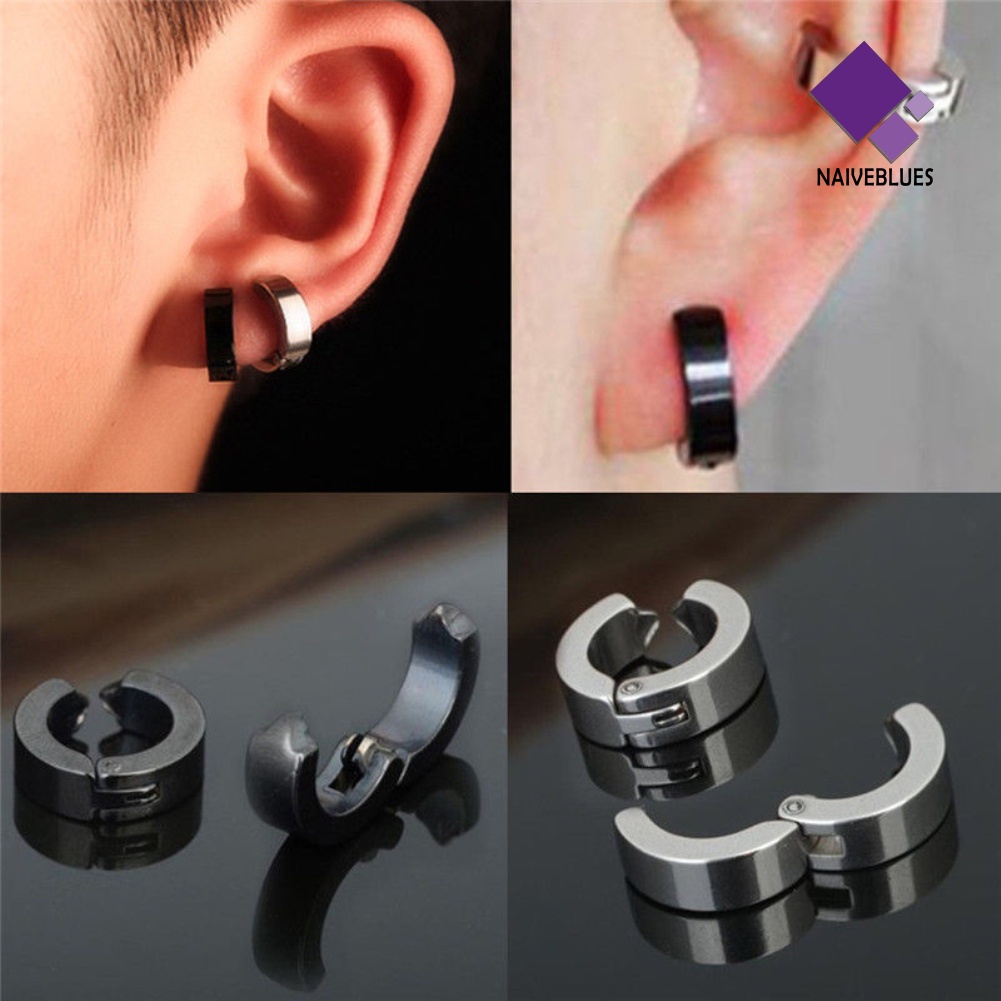 2pcs Anting Hoop Bahan Stainless Steel Gaya Punk Untuk Unisex