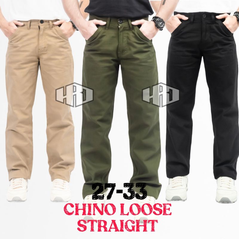 Celana Chinos Loose Straight Baggy Fit Standar Panjang Pria Work non Stretch 27-33