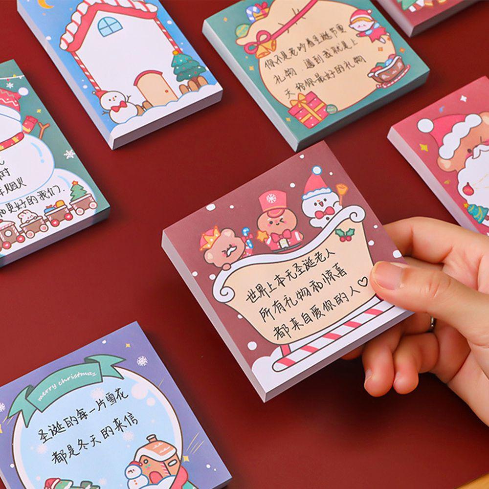 Lanfy Memo Pads Natal Kawaii 50lembar Santa Perlengkapan Kantor Self-Adhesive Postingan Alat Tulis Sticky Notes