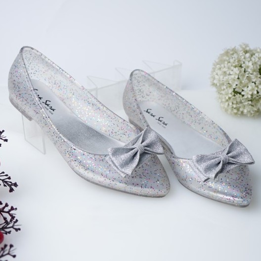 Sara Sara KEJORA Sepatu jelly wanita flat shoes jelly glitter transparan pita terbaru