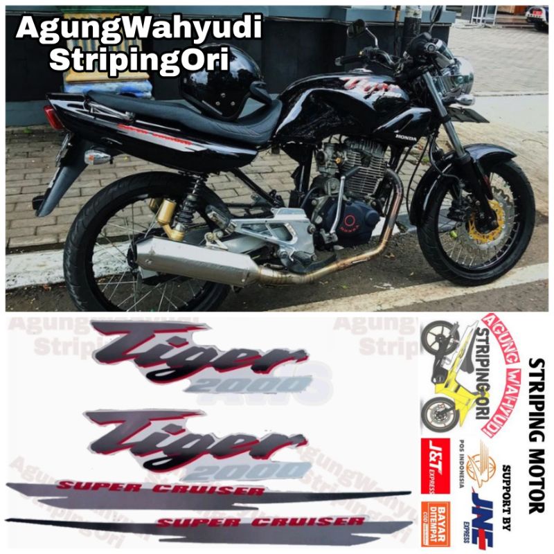 STRIPING MOTOR HONDA TIGER 2000 SILVER MERAH BAHAN TRANSPARAN TILAS TILAM LAWAS LAMA SUPER CRUISER 1