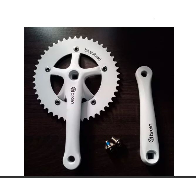 Crankset Brain Crank Fixie Fixed Gear Sepeda Lipat Putih White