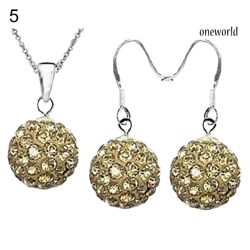 OW@ 2Pcs/Set Women Ball Shaped Charm Rhinestone Hook Earrings Necklace Jewelry Gift