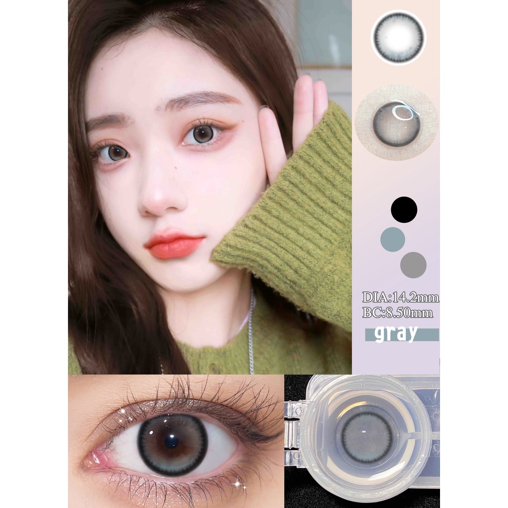 （COD）Sepasang lensa kontak berwarnaDiameter 14-14,5 MM softlens livingsoftlens biru soflens soflen mata soplen murah soplen mata soflens grey