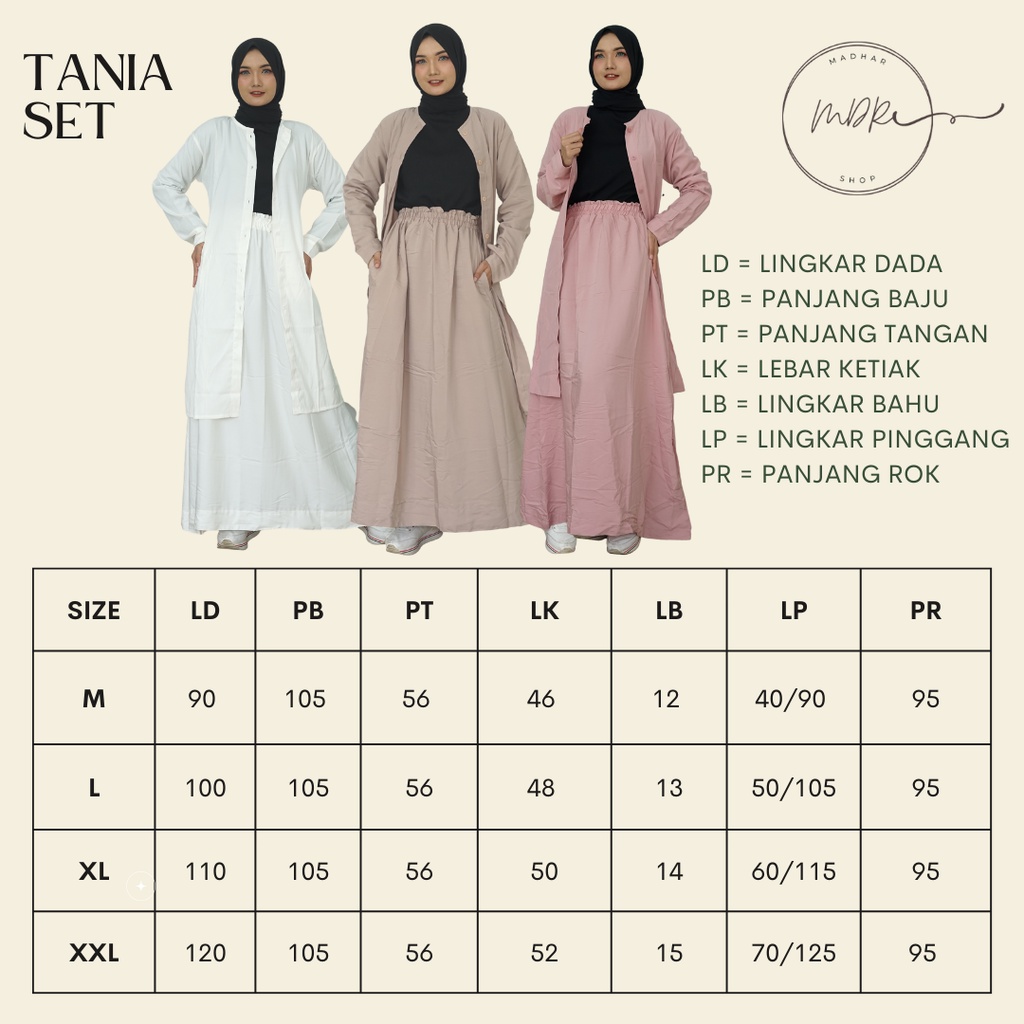 Tania One Set Setelan Rok + Tunik Wanita Remaja Full Kancing Depan Busui Jumbo LD 90 - 120 Bahan Katun Magnolia Premium Size M L XL XXL /Stelan Tunik Panjang Polos Kekinian terbaru 2021