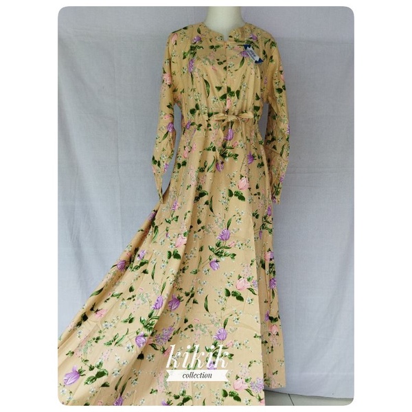Longdress Katun Jepang Motif Bunga Gamis Pakaian Muslim Wanita Modern Fashion Remaja Adem Baju Ibu M