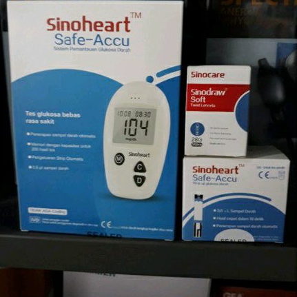 Paket alat cek gula darah sinoheart Alat +  strip gula darah + blood lancet