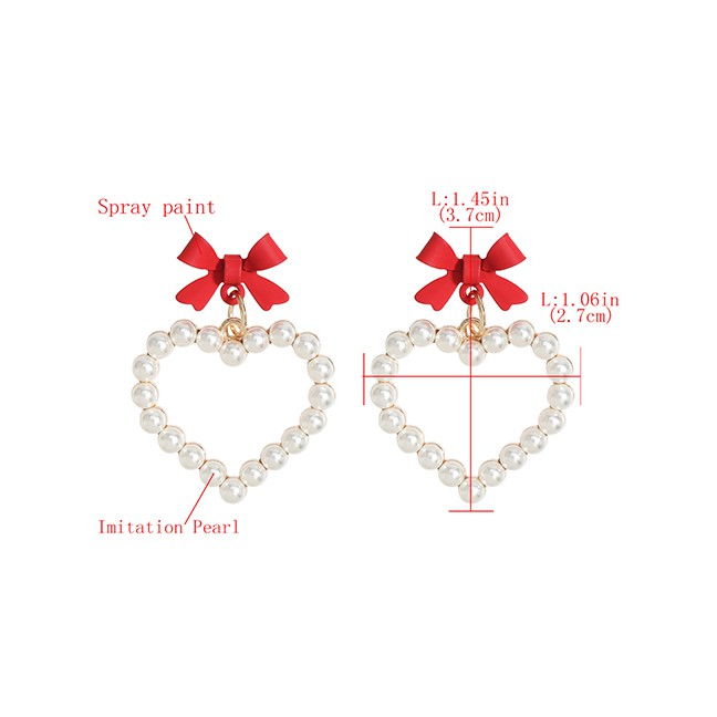 LRC Anting Tusuk Fashion Alloy Painted Bow Love Imitation Pearl Earrings P09252