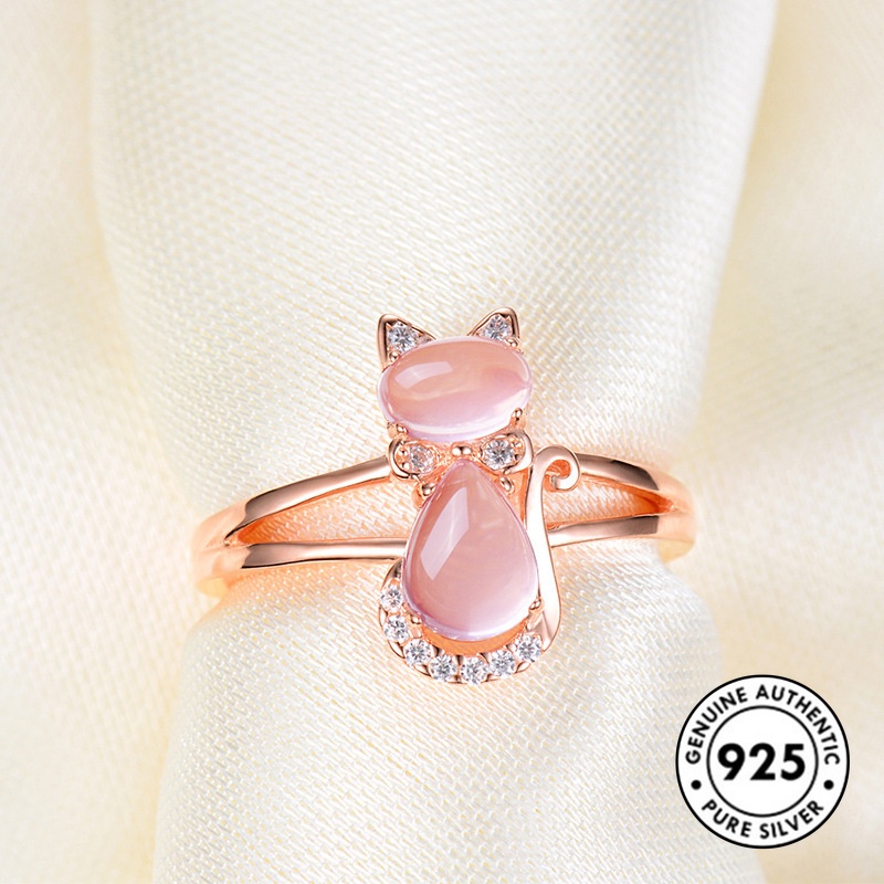 Cincin S925 Silver Rose Gold Aksen Batu Hibiscus