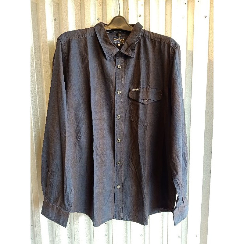Kemeja Panjang Pria Casual Wrangler Original Navy Slim