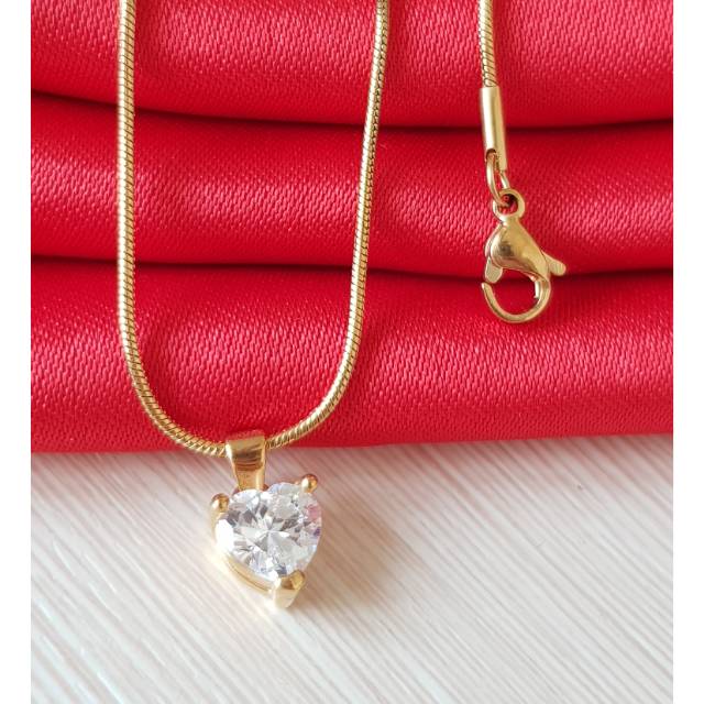 Kalung Full Permata Love Titanium Gold Import